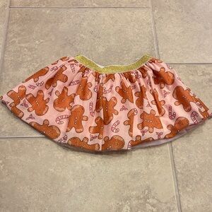 Gingerbread Print Kids Skirt with Gold Waistband